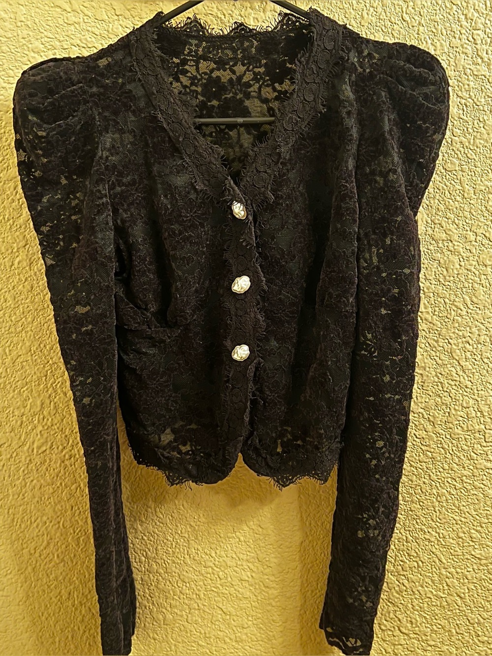 Black Lace Button-Front Women's Outerwear